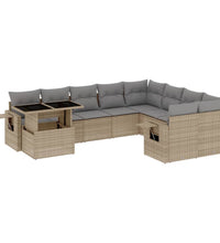 10-tlg. Garten-Sofagarnitur mit Kissen Beige Poly Rattan
