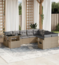 10-tlg. Garten-Sofagarnitur mit Kissen Beige Poly Rattan