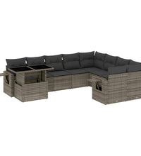 10-tlg. Garten-Sofagarnitur mit Kissen Grau Poly Rattan