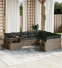 10-tlg. Garten-Sofagarnitur mit Kissen Grau Poly Rattan