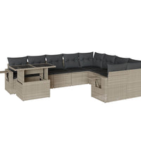 10-tlg. Garten-Sofagarnitur mit Kissen Hellgrau Poly Rattan