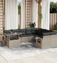 10-tlg. Garten-Sofagarnitur mit Kissen Hellgrau Poly Rattan