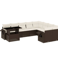 10-tlg. Garten-Sofagarnitur mit Kissen Braun Poly Rattan