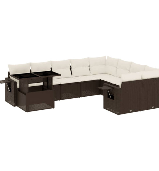 10-tlg. Garten-Sofagarnitur mit Kissen Braun Poly Rattan