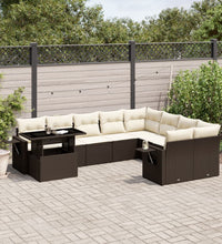 10-tlg. Garten-Sofagarnitur mit Kissen Braun Poly Rattan
