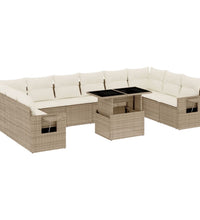 11-tlg. Garten-Sofagarnitur mit Kissen Beige Poly Rattan