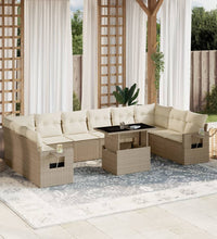 11-tlg. Garten-Sofagarnitur mit Kissen Beige Poly Rattan