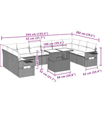 11-tlg. Garten-Sofagarnitur mit Kissen Grau Poly Rattan