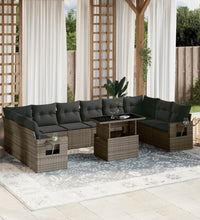 11-tlg. Garten-Sofagarnitur mit Kissen Grau Poly Rattan