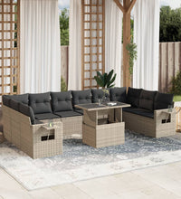 11-tlg. Garten-Sofagarnitur mit Kissen Hellgrau Poly Rattan