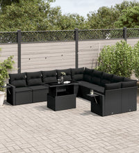 11-tlg. Garten-Sofagarnitur mit Kissen Schwarz Poly Rattan