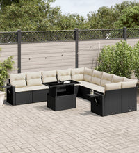 11-tlg. Garten-Sofagarnitur mit Kissen Schwarz Poly Rattan