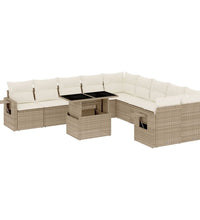 11-tlg. Garten-Sofagarnitur mit Kissen Beige Poly Rattan