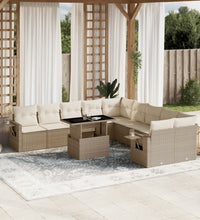 11-tlg. Garten-Sofagarnitur mit Kissen Beige Poly Rattan