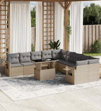 11-tlg. Garten-Sofagarnitur mit Kissen Beige Poly Rattan