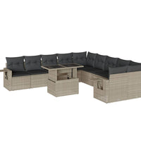 11-tlg. Garten-Sofagarnitur mit Kissen Hellgrau Poly Rattan