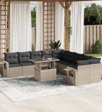 11-tlg. Garten-Sofagarnitur mit Kissen Hellgrau Poly Rattan