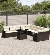 11-tlg. Garten-Sofagarnitur mit Kissen Braun Poly Rattan