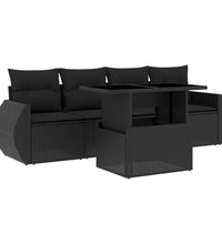 5-tlg. Garten-Sofagarnitur mit Kissen Schwarz Poly Rattan