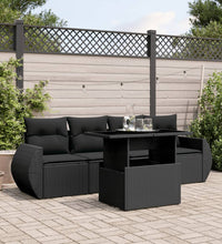 5-tlg. Garten-Sofagarnitur mit Kissen Schwarz Poly Rattan