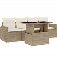 5-tlg. Garten-Sofagarnitur mit Kissen Beige Poly Rattan
