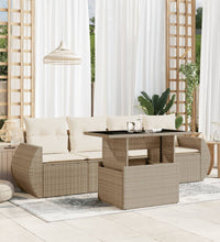 5-tlg. Garten-Sofagarnitur mit Kissen Beige Poly Rattan