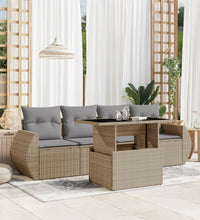 5-tlg. Garten-Sofagarnitur mit Kissen Beige Poly Rattan