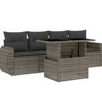 5-tlg. Garten-Sofagarnitur mit Kissen Grau Poly Rattan