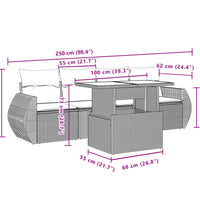 5-tlg. Garten-Sofagarnitur mit Kissen Grau Poly Rattan