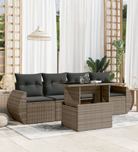 5-tlg. Garten-Sofagarnitur mit Kissen Grau Poly Rattan