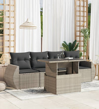 5-tlg. Garten-Sofagarnitur mit Kissen Hellgrau Poly Rattan