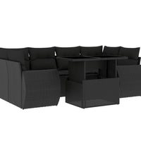 7-tlg. Garten-Sofagarnitur mit Kissen Schwarz Poly Rattan