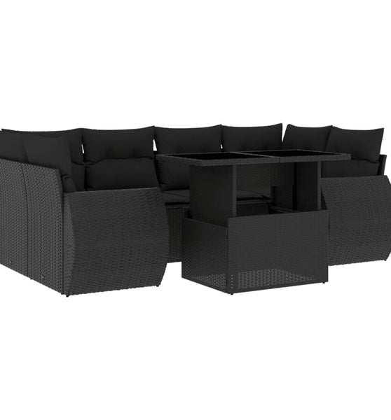 7-tlg. Garten-Sofagarnitur mit Kissen Schwarz Poly Rattan