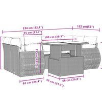 7-tlg. Garten-Sofagarnitur mit Kissen Schwarz Poly Rattan
