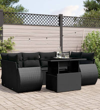 7-tlg. Garten-Sofagarnitur mit Kissen Schwarz Poly Rattan