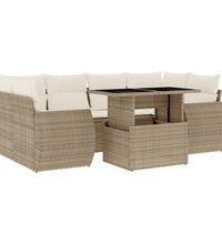 7-tlg. Garten-Sofagarnitur mit Kissen Beige Poly Rattan