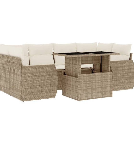 7-tlg. Garten-Sofagarnitur mit Kissen Beige Poly Rattan