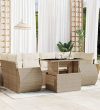 7-tlg. Garten-Sofagarnitur mit Kissen Beige Poly Rattan