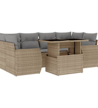 7-tlg. Garten-Sofagarnitur mit Kissen Beige Poly Rattan