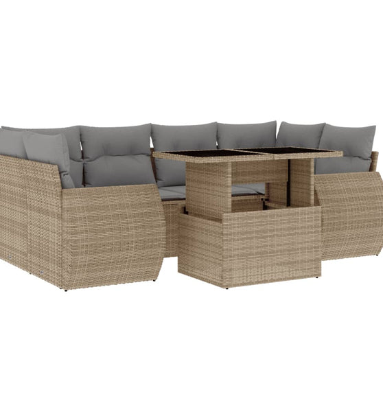 7-tlg. Garten-Sofagarnitur mit Kissen Beige Poly Rattan