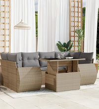 7-tlg. Garten-Sofagarnitur mit Kissen Beige Poly Rattan