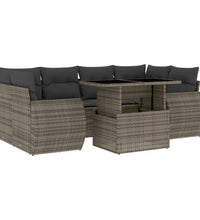 7-tlg. Garten-Sofagarnitur mit Kissen Grau Poly Rattan