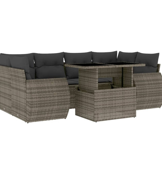 7-tlg. Garten-Sofagarnitur mit Kissen Grau Poly Rattan