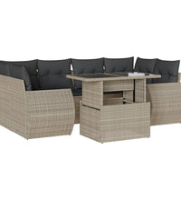 7-tlg. Garten-Sofagarnitur mit Kissen Hellgrau Poly Rattan