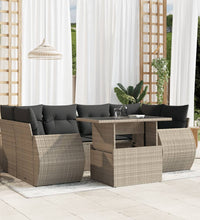 7-tlg. Garten-Sofagarnitur mit Kissen Hellgrau Poly Rattan