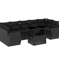 8-tlg. Garten-Sofagarnitur mit Kissen Schwarz Poly Rattan