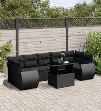 8-tlg. Garten-Sofagarnitur mit Kissen Schwarz Poly Rattan