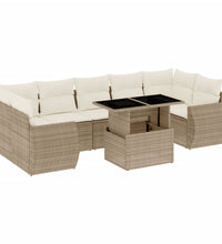8-tlg. Garten-Sofagarnitur mit Kissen Beige Poly Rattan