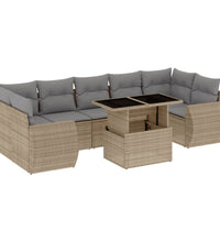 8-tlg. Garten-Sofagarnitur mit Kissen Beige Poly Rattan