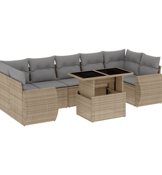 8-tlg. Garten-Sofagarnitur mit Kissen Beige Poly Rattan